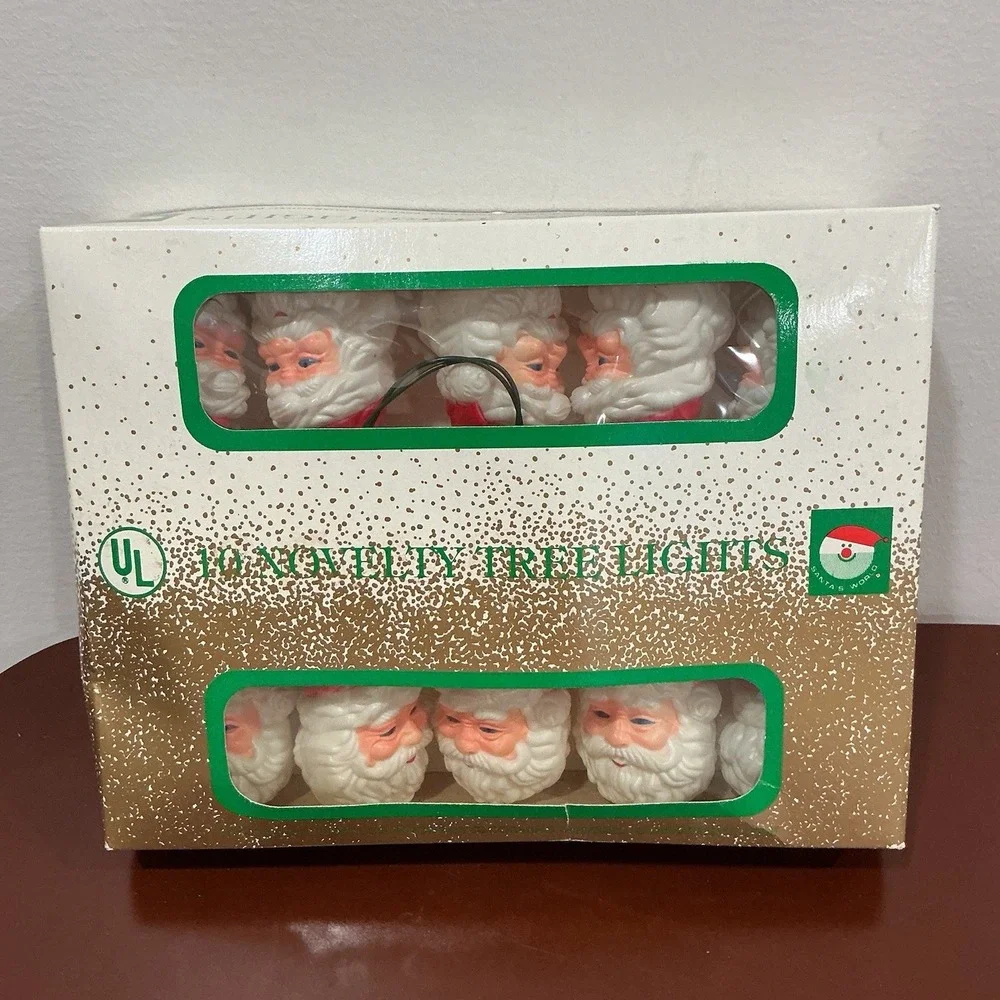 Vintage Santa Head Unique Christmas Lights Hard Blow Mold Plastic MCM TESTED